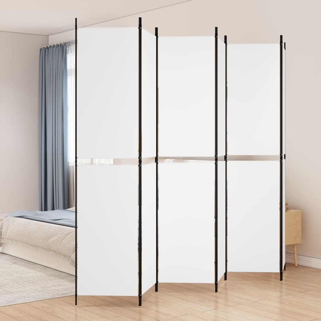 6-panels rumdeler i stof - hvid, 300 × 220 cm