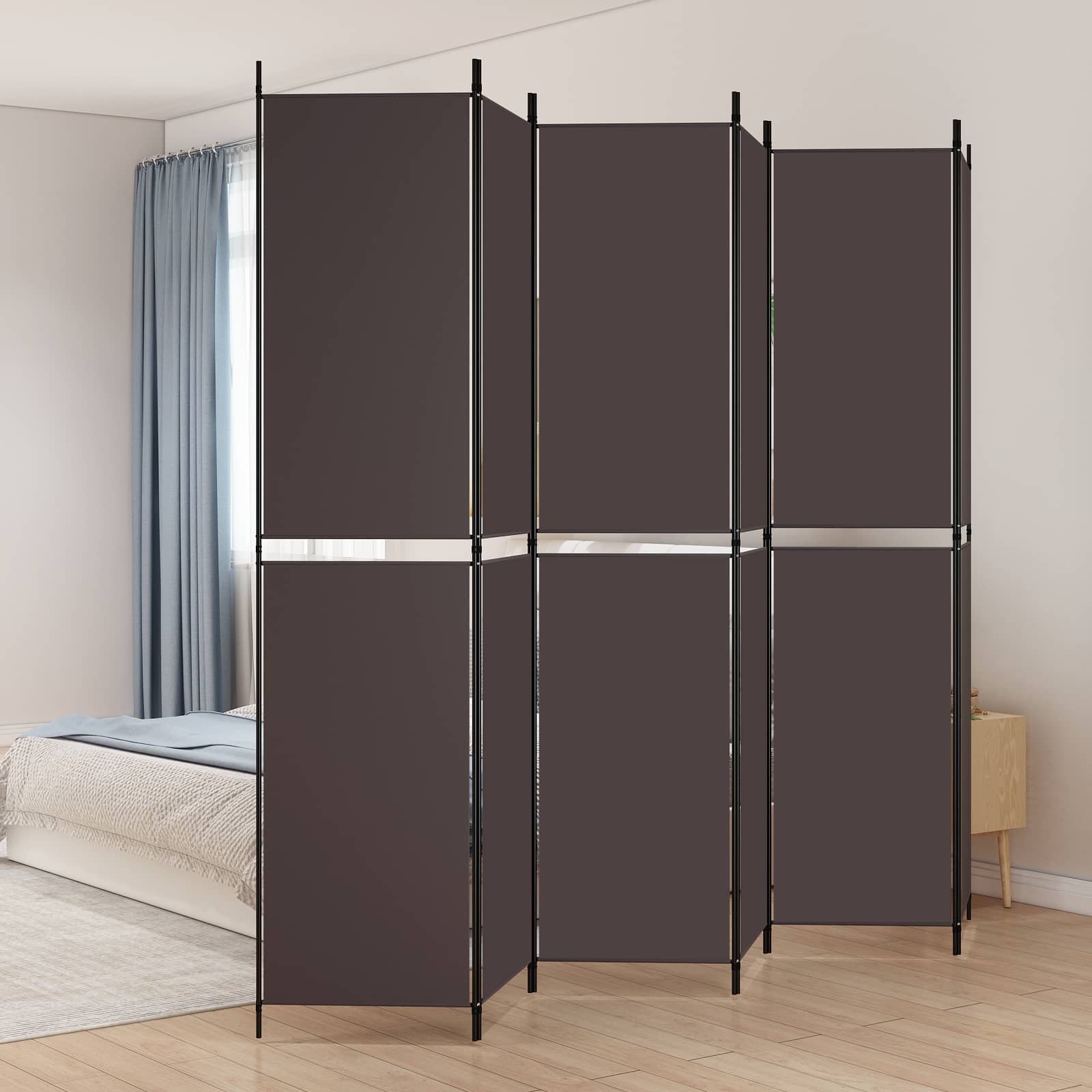 6-panels rumdeler i stof - 300 × 220 cm, brun