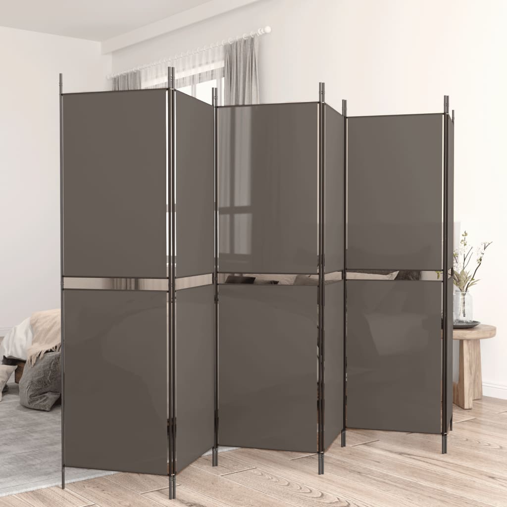6-panels rumdeler i stof - 300 × 220 cm, antracitgrå