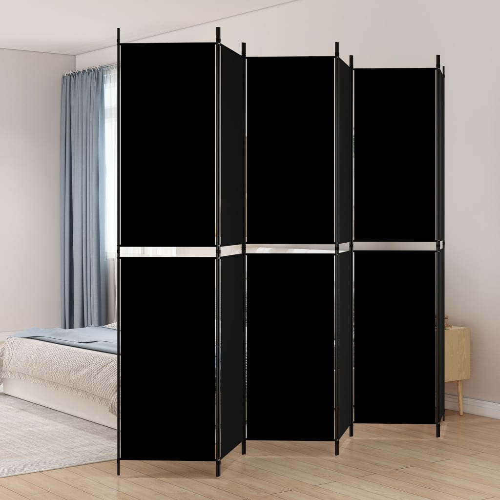 6-panels rumdeler i stof - 300 × 220 cm, sort