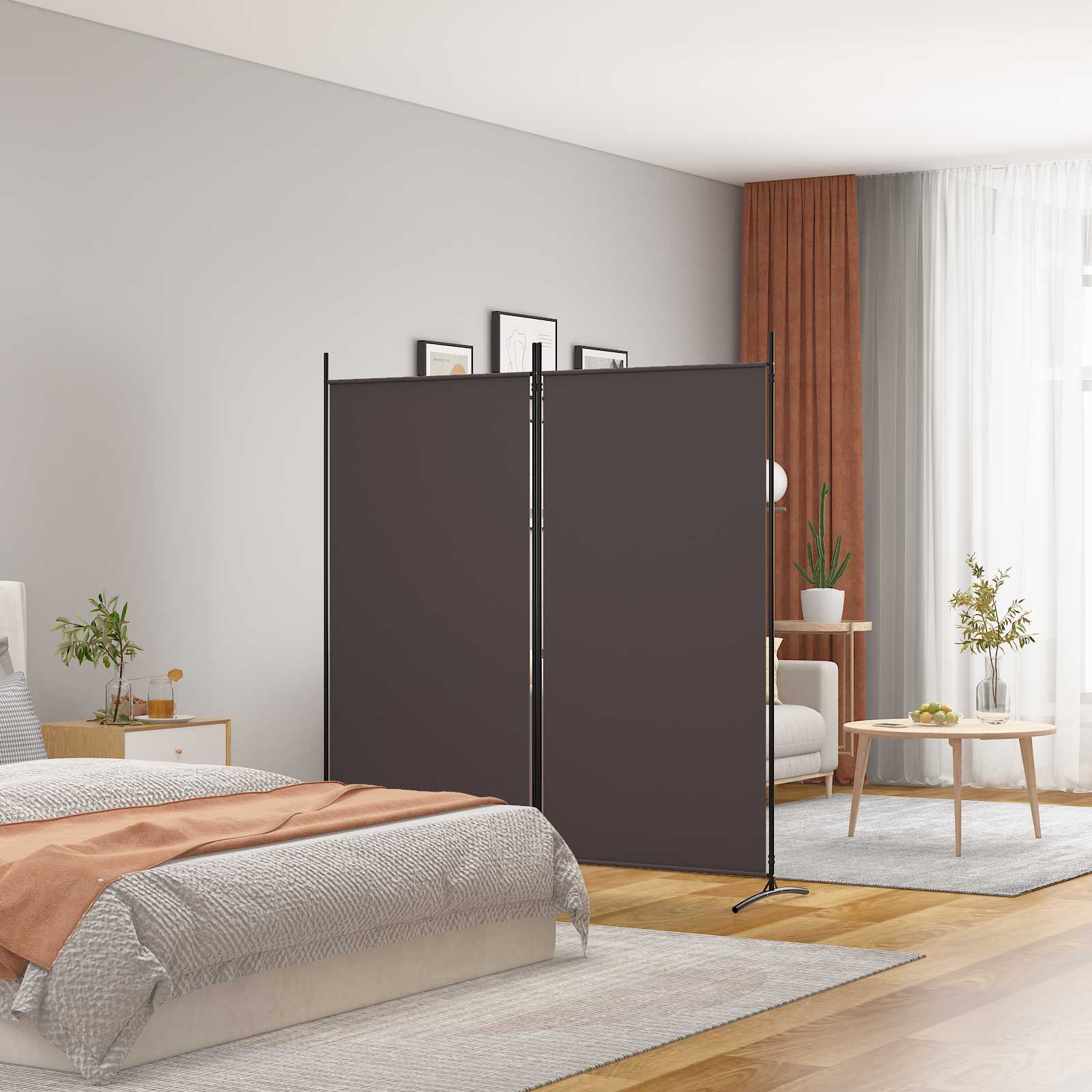 2-panels rumdeler i stof - 175 × 180 cm, brun