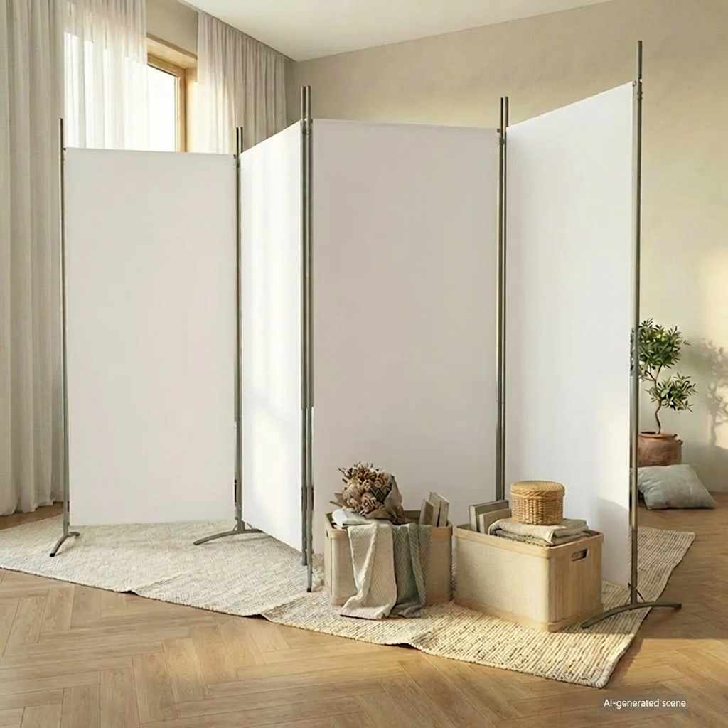 4-panels rumdeler i stof - hvid, 346 × 180 cm