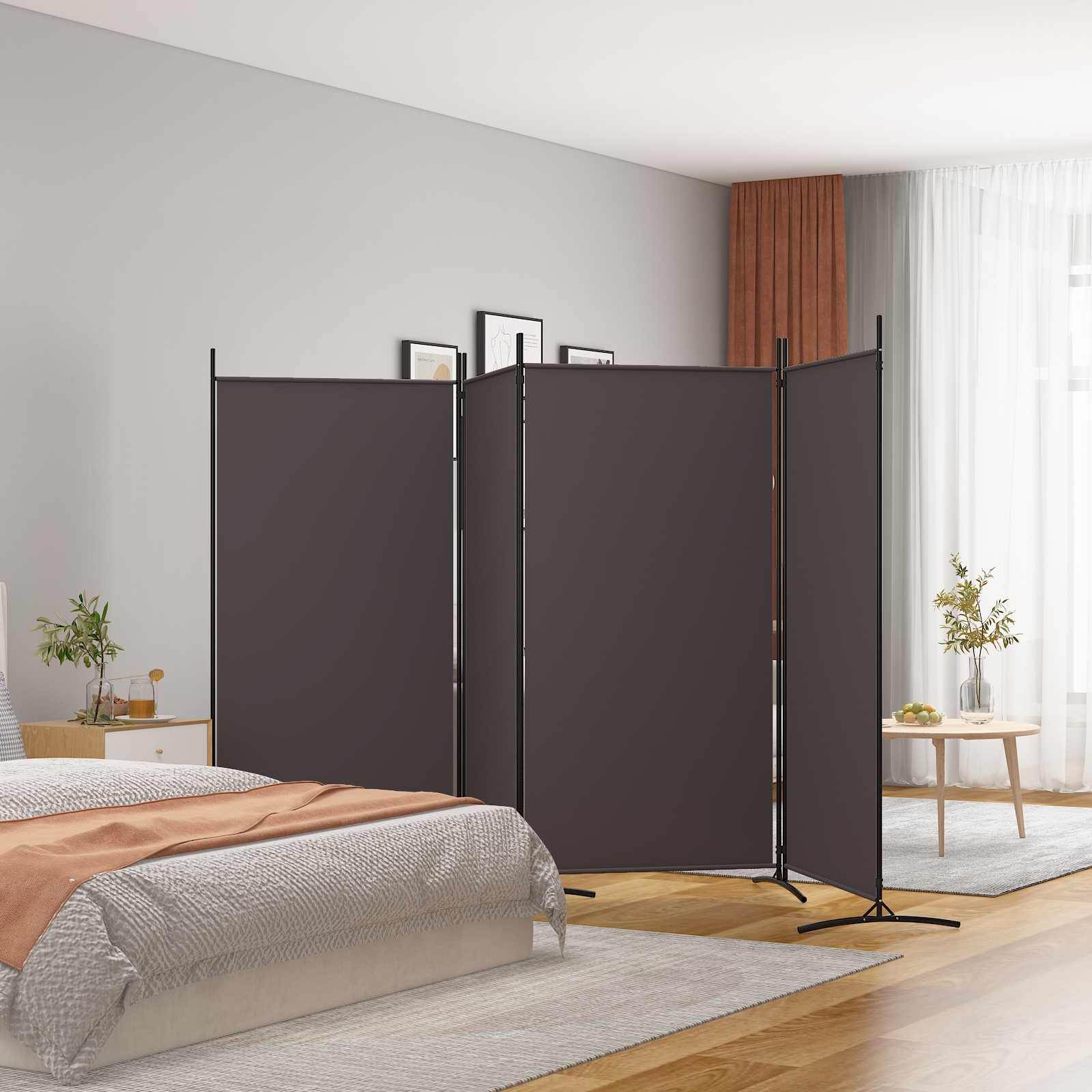 4-panels rumdeler i stof - 346 × 180 cm, brun