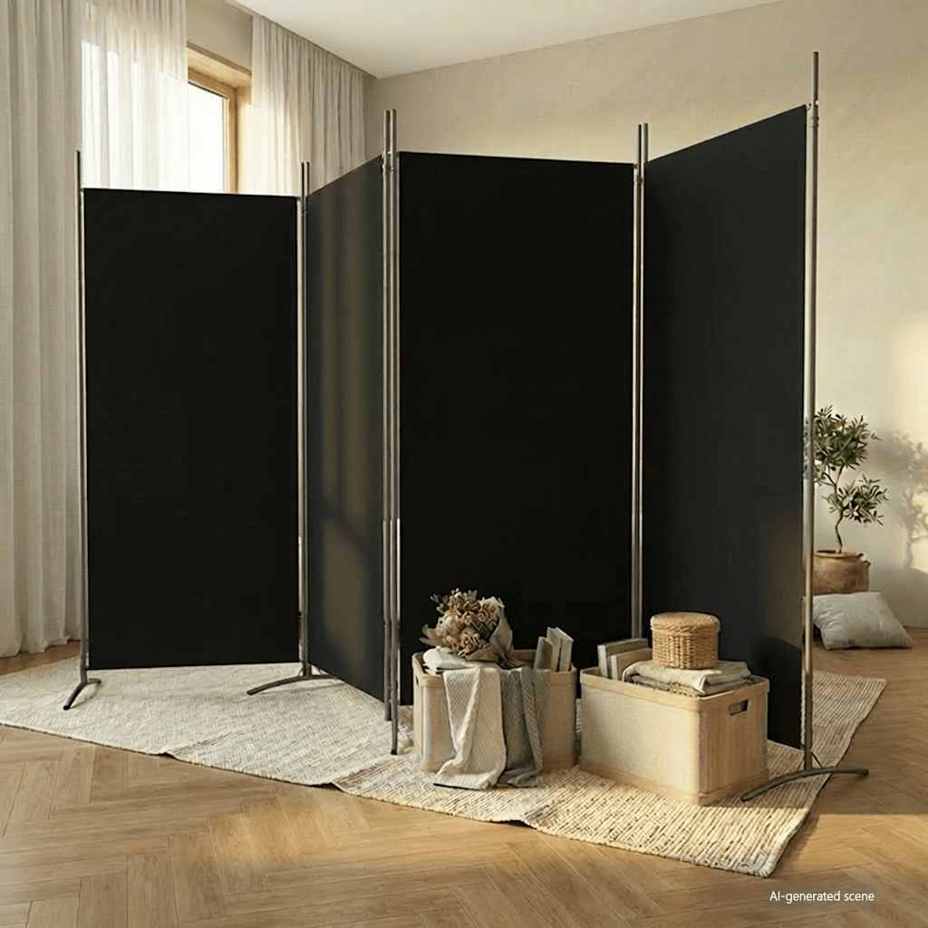 4-panels rumdeler 346x180 cm stof sort billede
