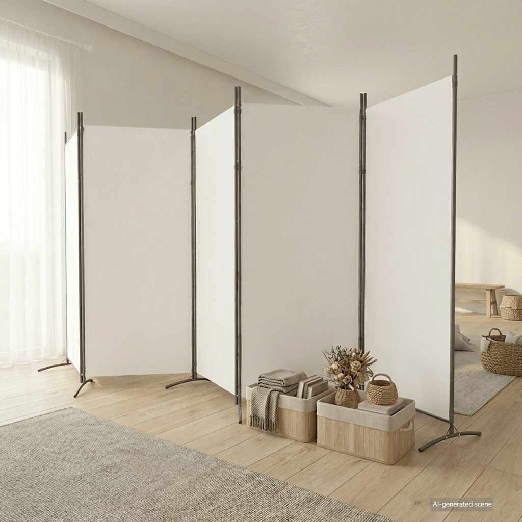 5-panels rumdeler i stof - hvid, 433 × 180 cm