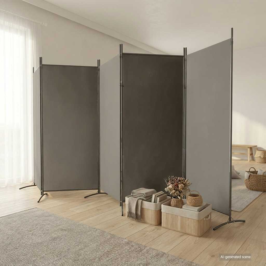 5-panels rumdeler i stof - 433 × 180 cm, antracitgrå