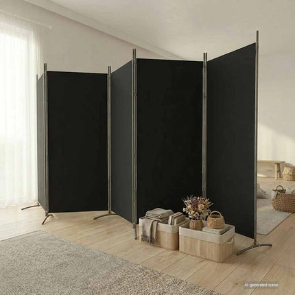 5-panels rumdeler 433x180 cm stof sort