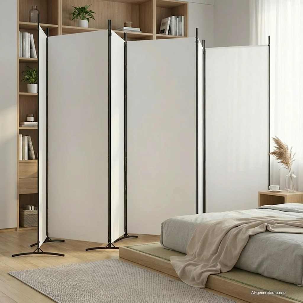 6-panels rumdeler i stof - 520 × 180 cm, hvid