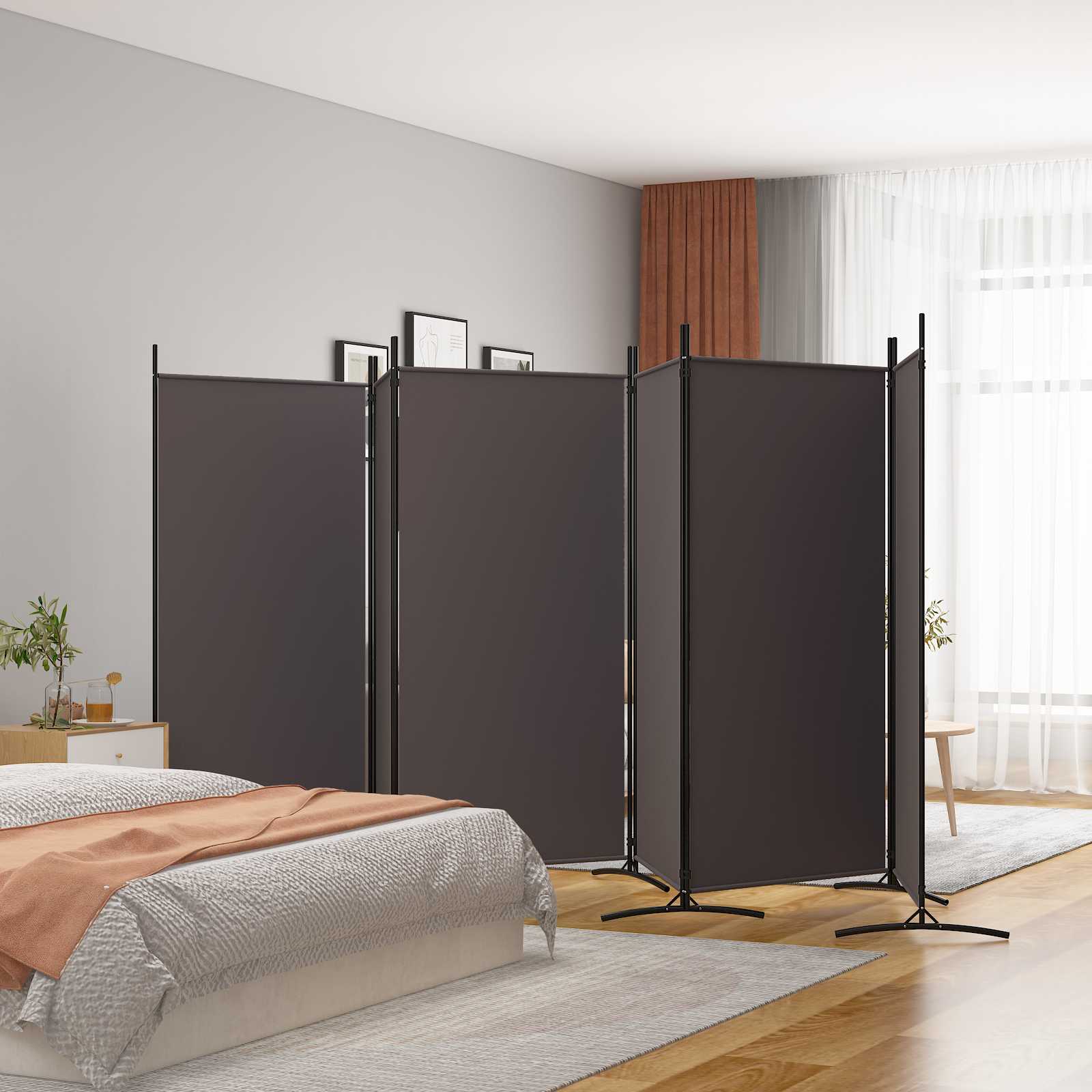 Rumdeler med 6 paneler i stof - 520 × 180 cm, brun