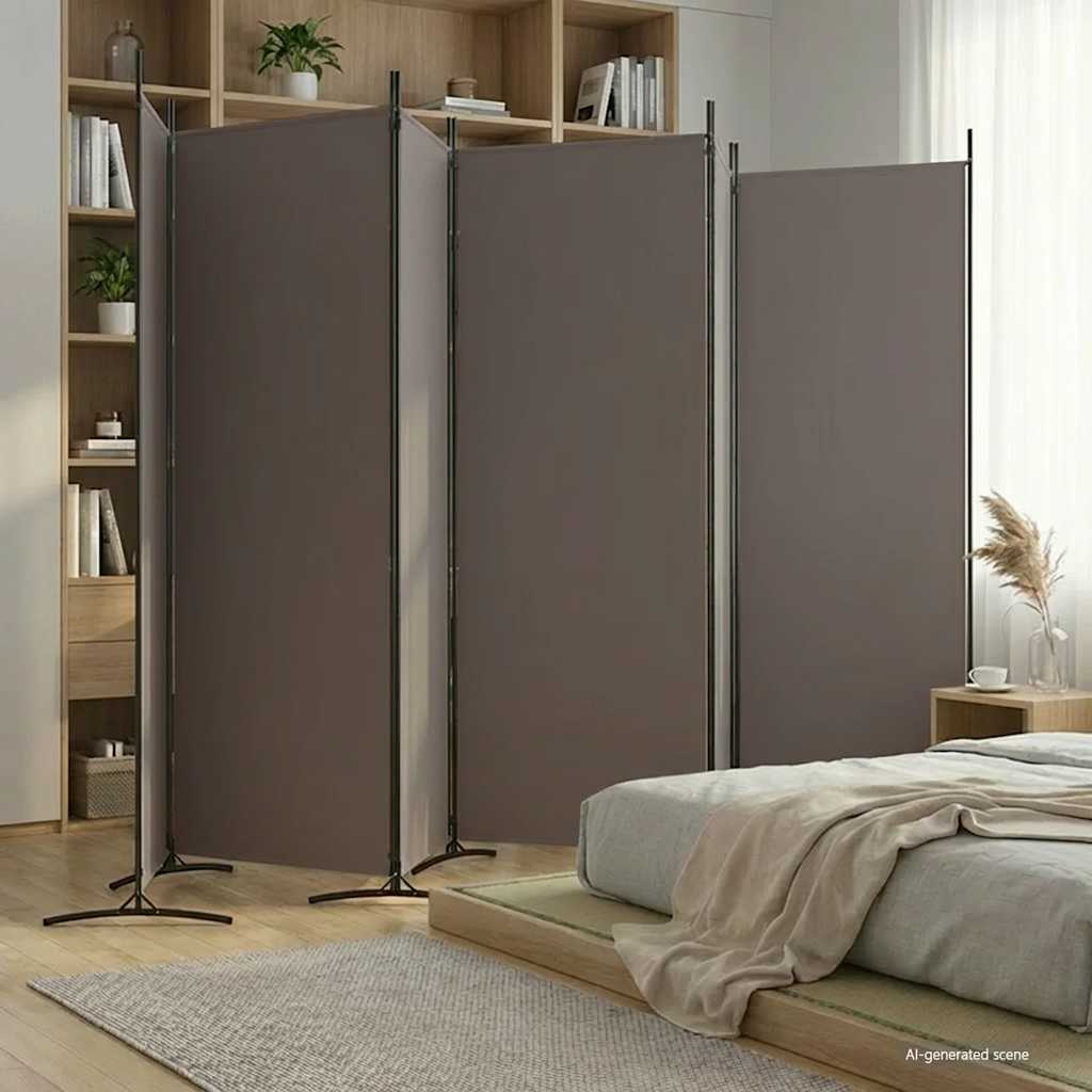 6-panels rumdeler i stof - 520 × 180 cm, antracitgrå