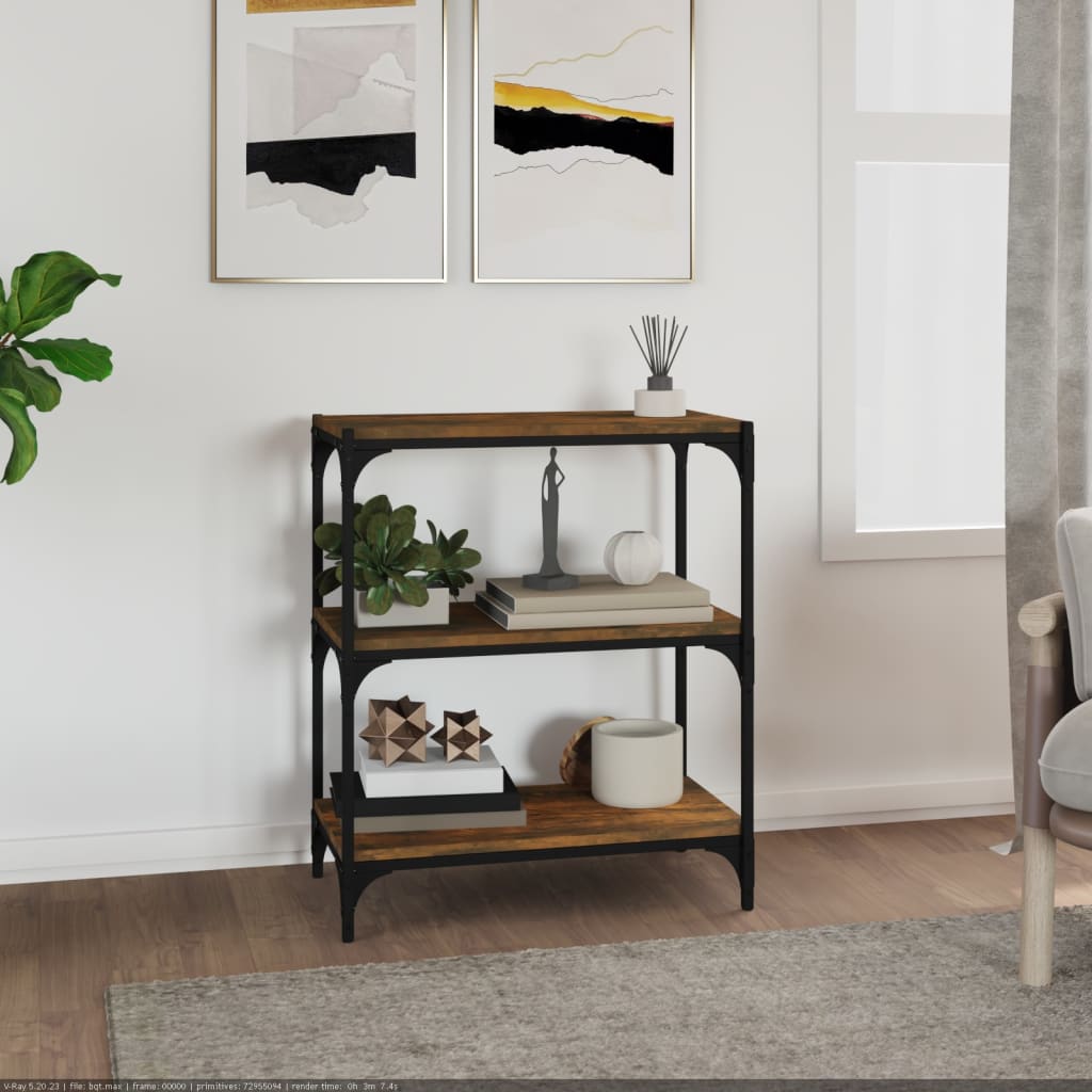 bogreol 60x33x70,5 cm konstrueret træ og stål røget egetræ billede
