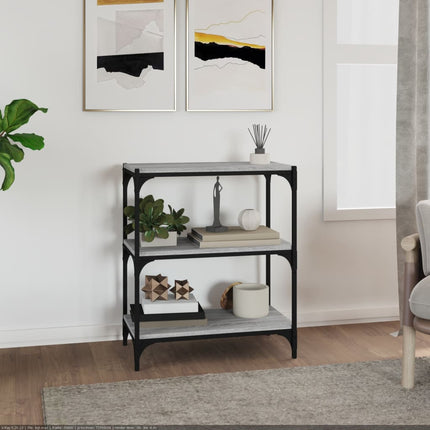 bogreol 60x33x70,5 cm konstrueret træ og stål grå sonoma-eg