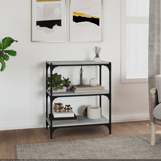 bogreol 60x33x70,5 cm konstrueret træ og stål grå sonoma-eg