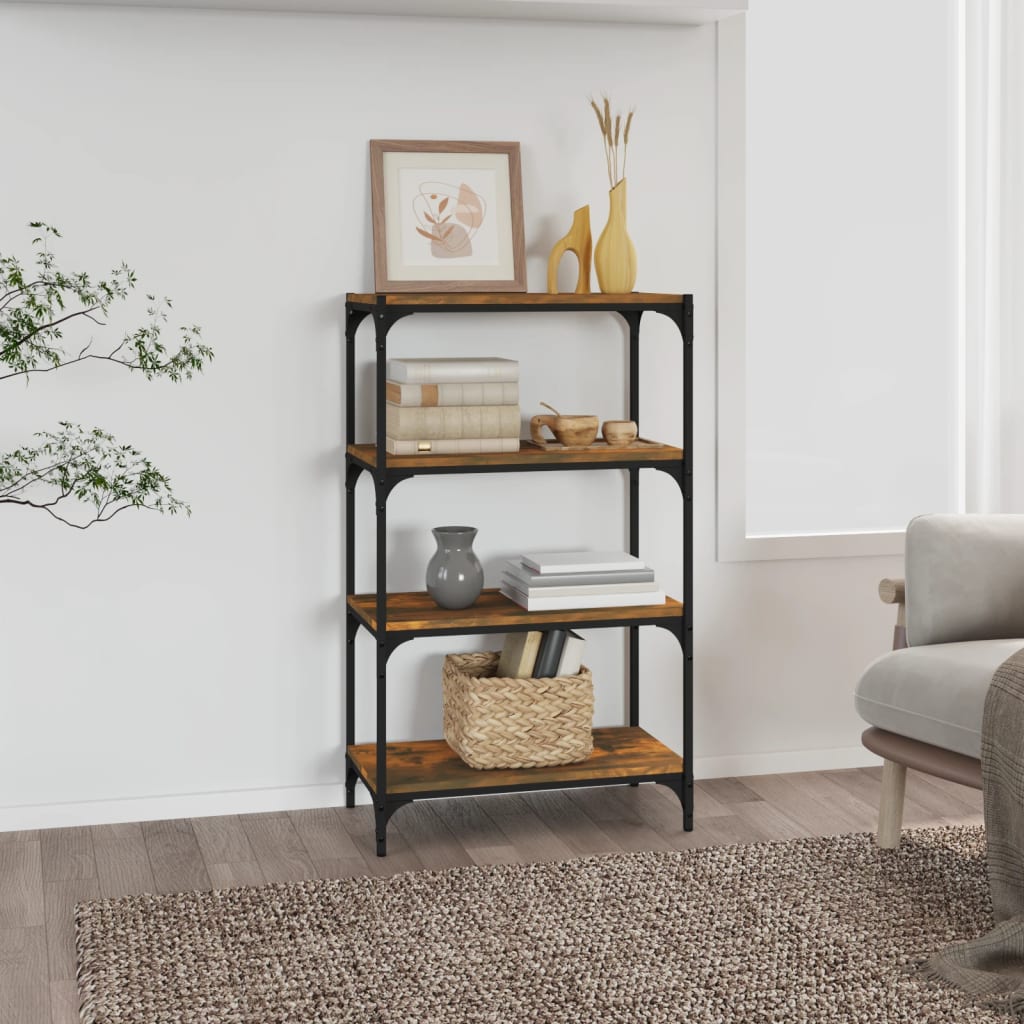 bogreol 60x33x100 cm konstrueret træ og stål røget egetræ billede