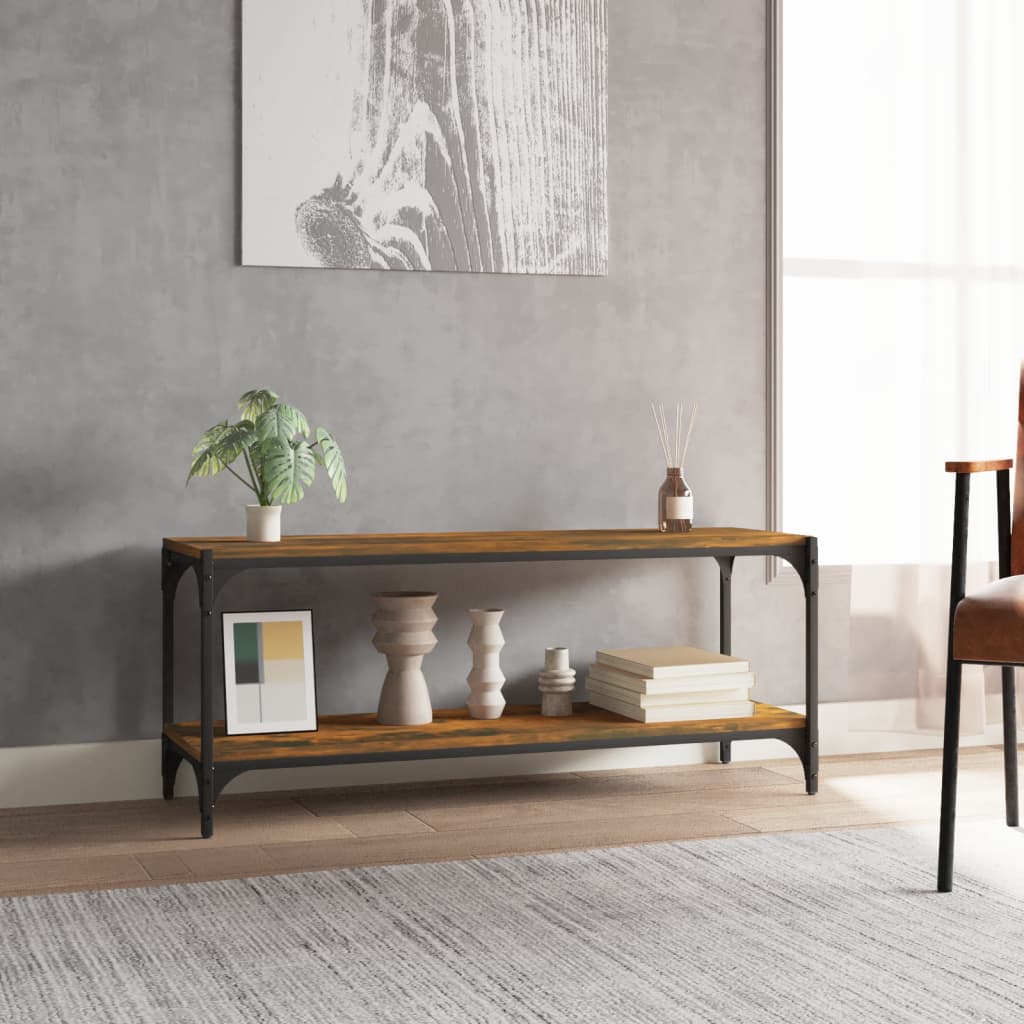 tv-bord 100x33x41 cm konstrueret træ og stål røget egetræsfarve