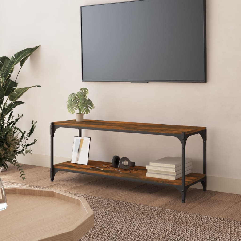 tv-bord 100x33x41 cm konstrueret træ og stål røget egetræsfarve