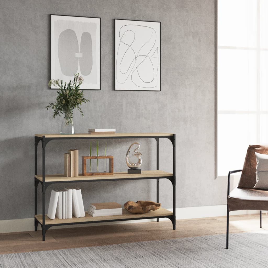 bogreol 100x33x70,5 cm konstrueret træ og stål sonoma-eg billede