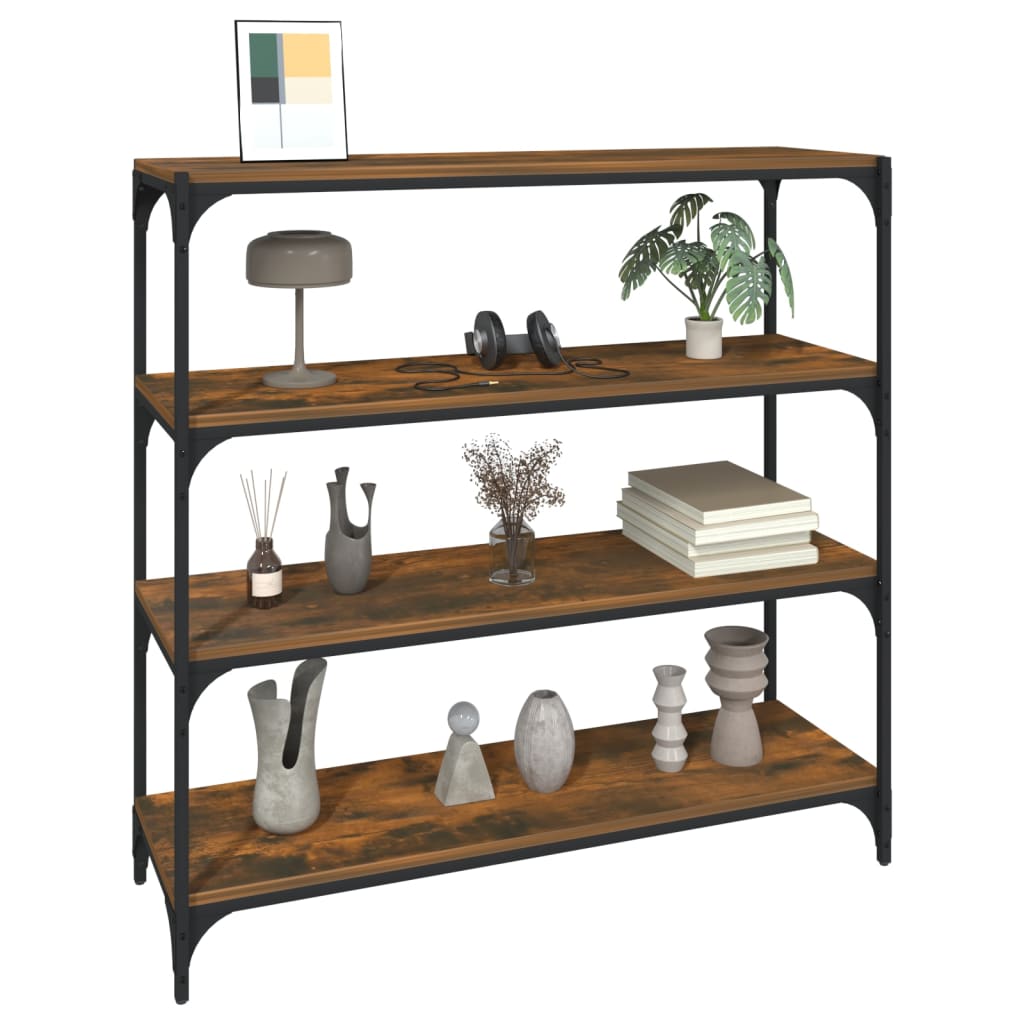 bogreol 100x33x100 cm konstrueret træ og stål røget egetræ