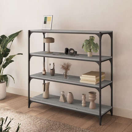 bogreol 100x33x100 cm konstrueret træ og stål grå sonoma-eg