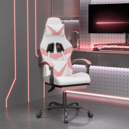 drejelig gamingstol med fodstøtte kunstlæder hvid og pink
