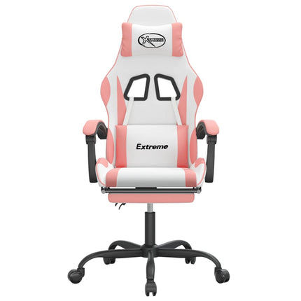 drejelig gamingstol med fodstøtte kunstlæder hvid og pink