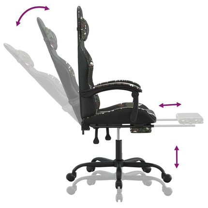 drejelig gamingstol med fodstøtte kunstlæder sort camouflage