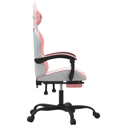 drejelig gamingstol med fodstøtte kunstlæder hvid og pink