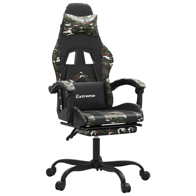 drejelig gamingstol med fodstøtte kunstlæder sort camouflage