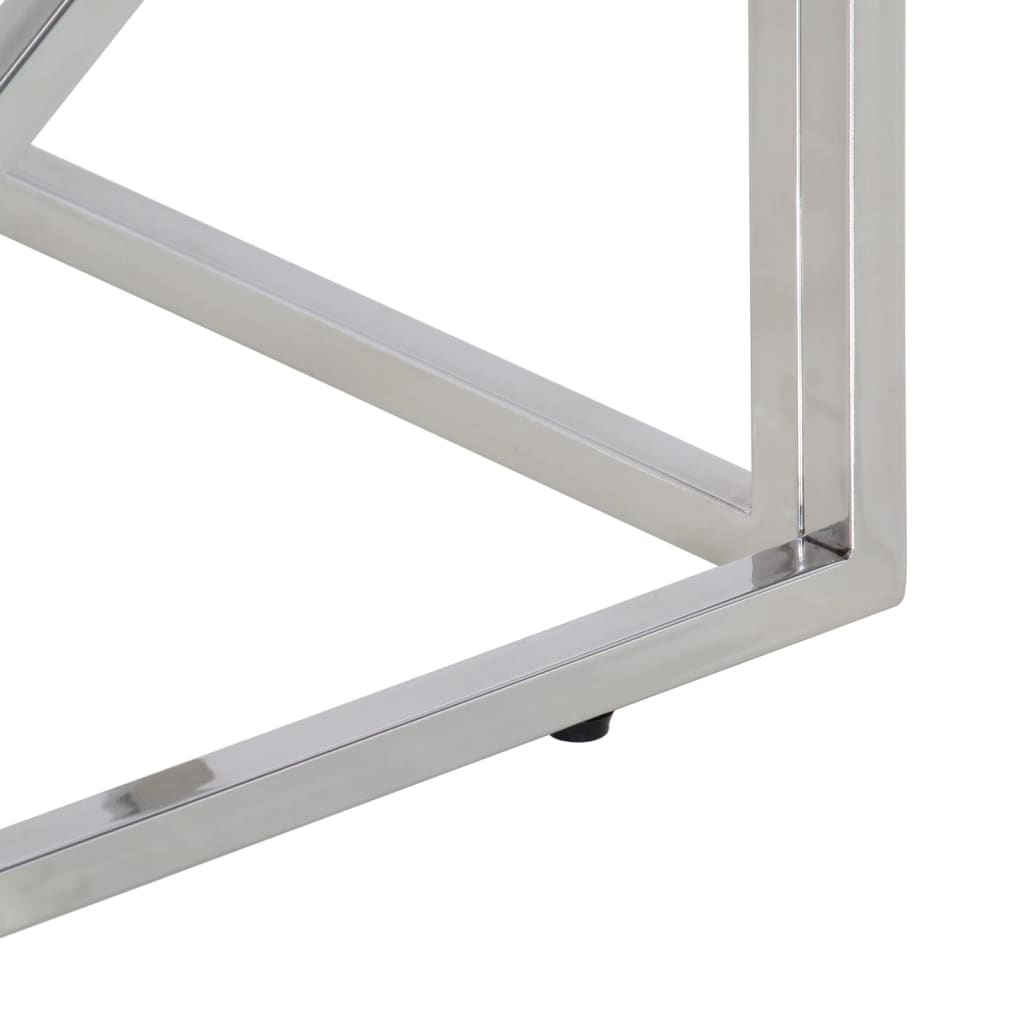 sofabord rustfrit stål og massivt genbrugstræ sølvfarvet