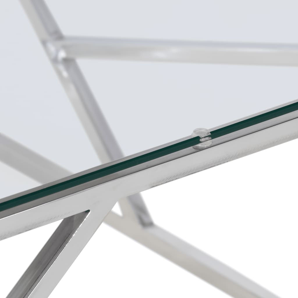 sofabord rustfrit stål og hærdet glas sølvfarvet