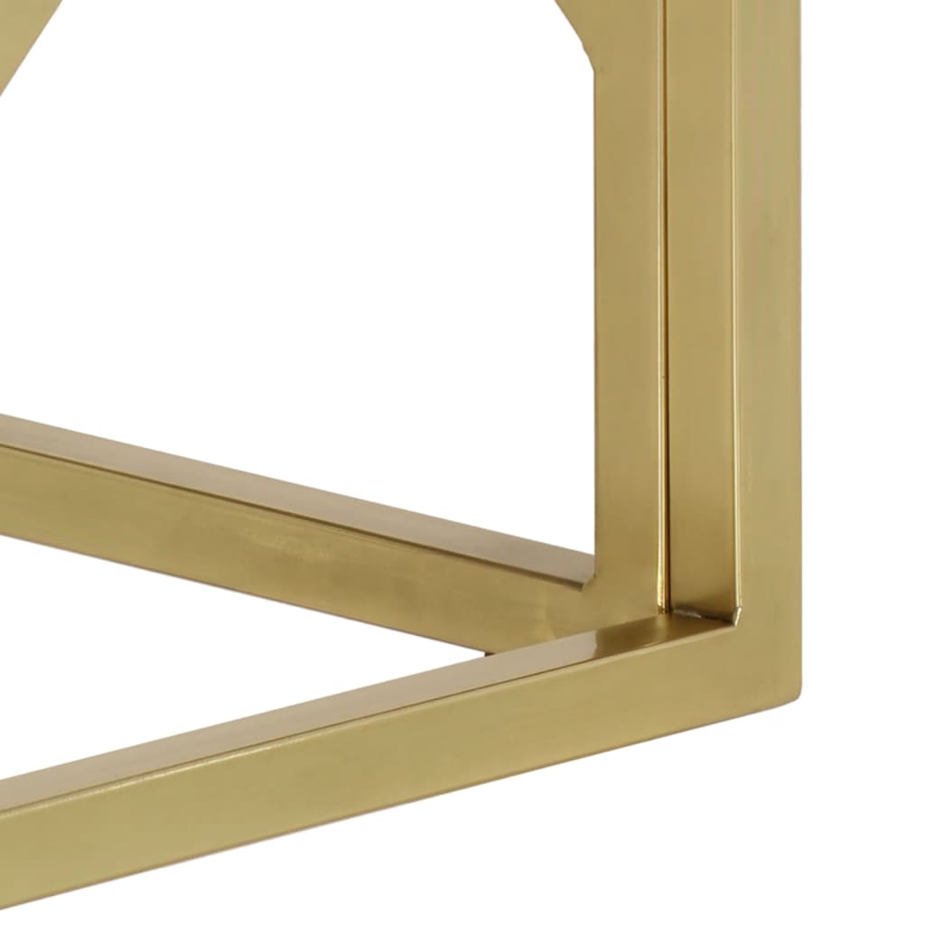 sofabord rustfrit stål og massive træsveller guldfarvet