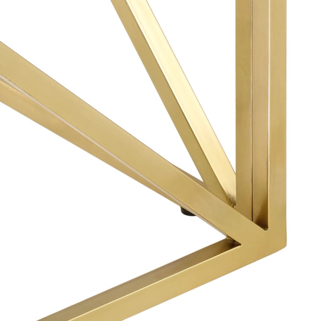 sofabord rustfrit stål og massive træsveller guldfarvet