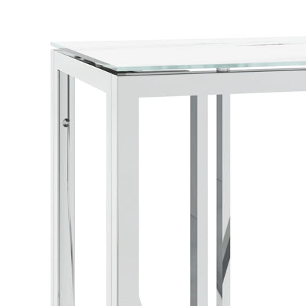 konsolbord 110x30x70 cm rustfrit stål og glas sølvfarvet