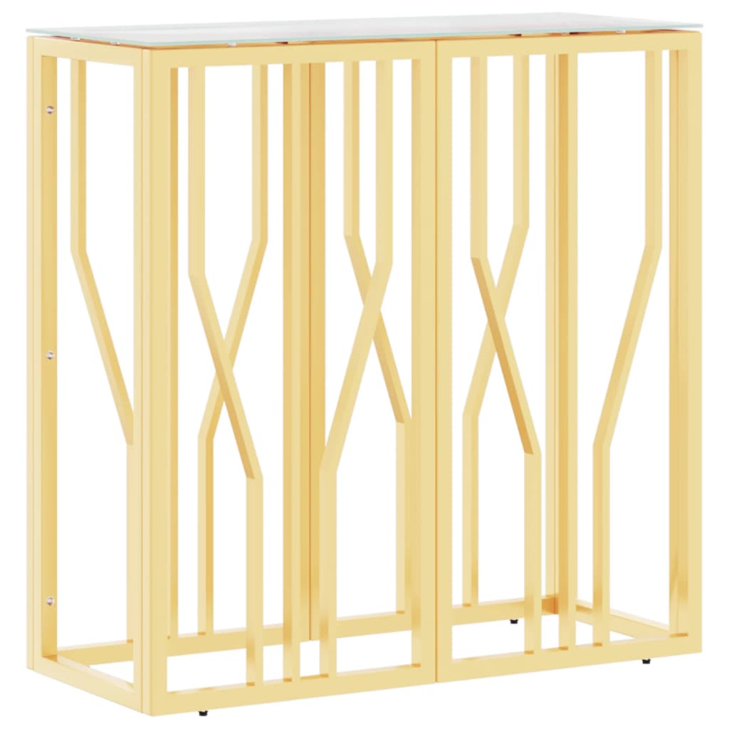 konsolbord 70x30x70 cm rustfrit stål og glas guldfarvet