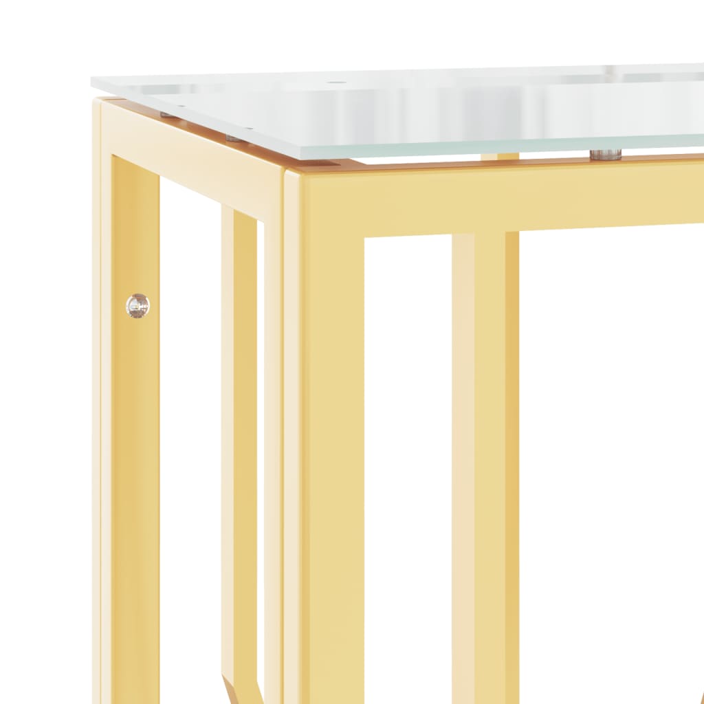 konsolbord 70x30x70 cm rustfrit stål og glas guldfarvet
