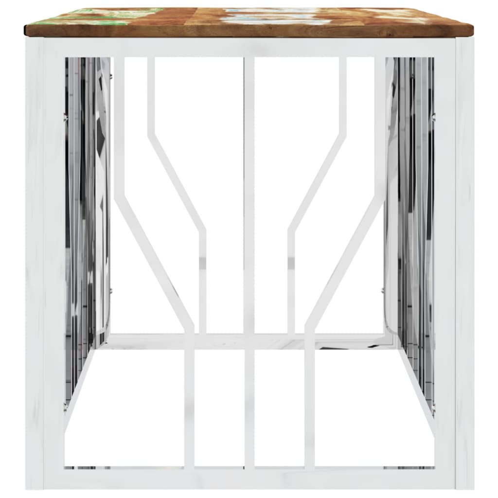 sofabord rustfrit stål og massivt genbrugstræ sølvfarvet