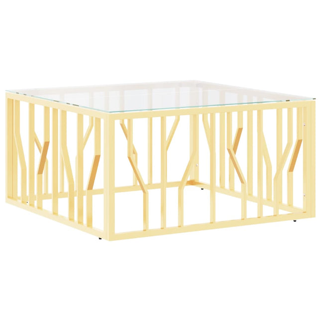 sofabord 80x80x40 cm rustfrit stål og glas guldfarvet