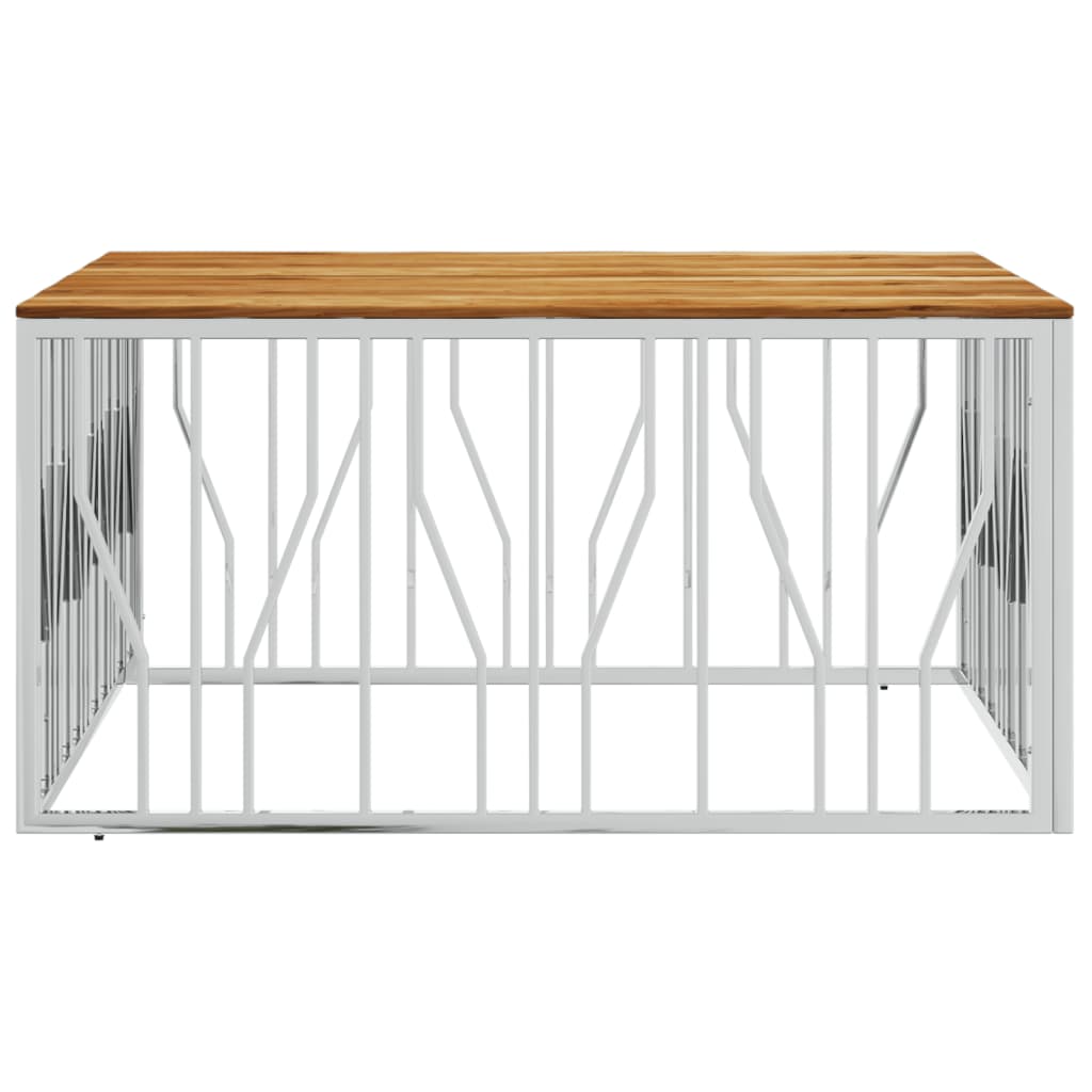 sofabord rustfrit stål og massivt akacietræ sølvfarvet