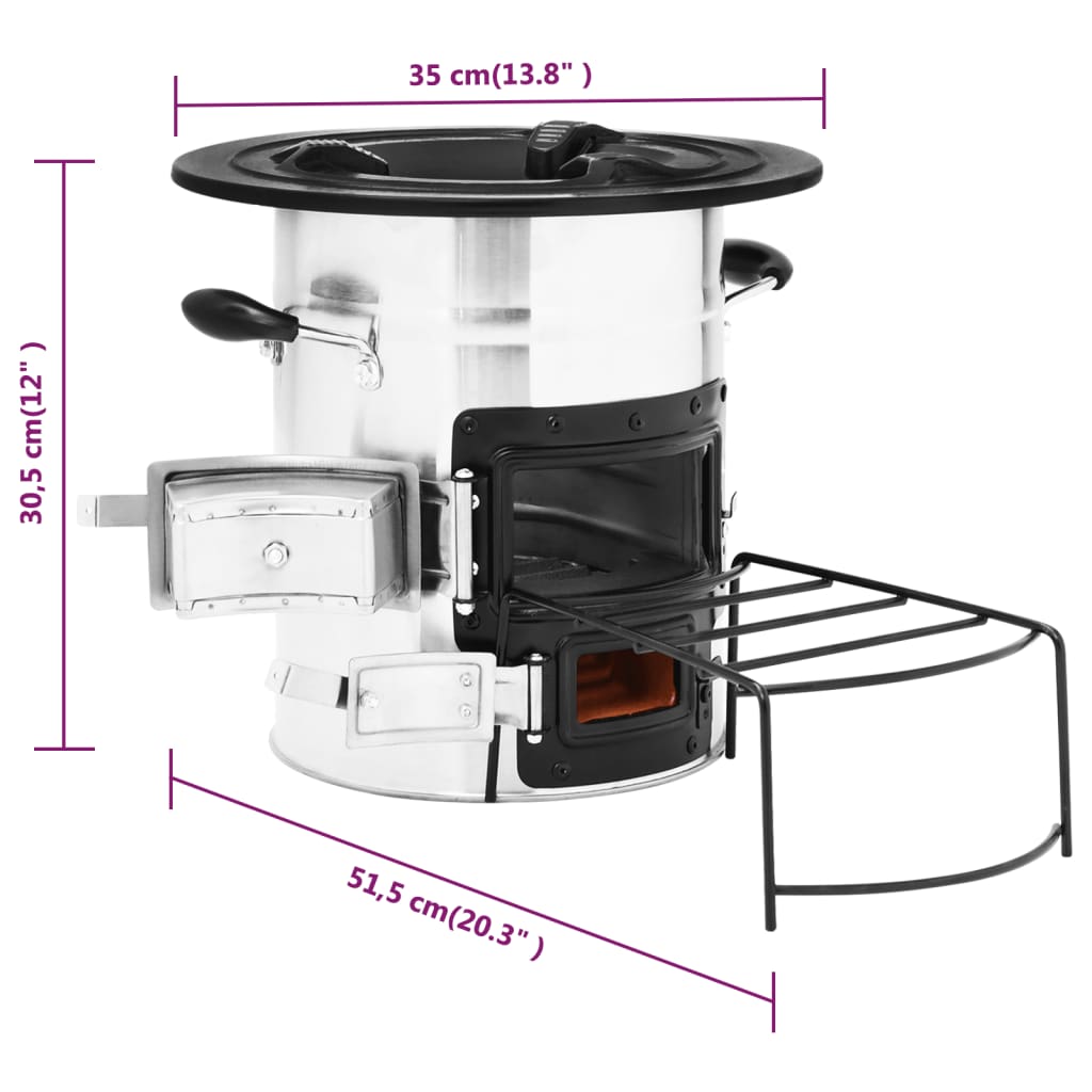 campingovn 51,5x35x30,5 cm rustfrit stål sølvfarvet