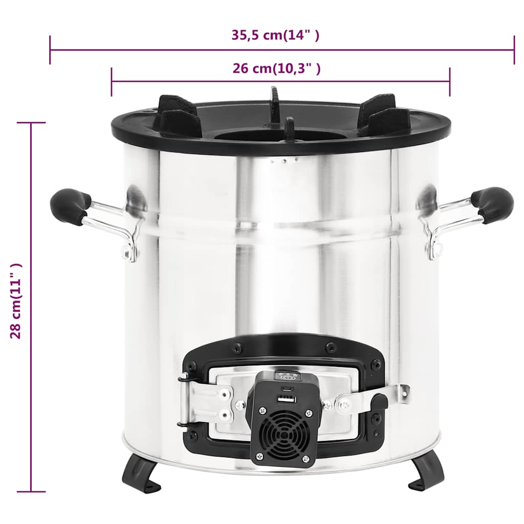 grydekomfur m. USB-ventilator 35,5x26x28 cm rustfrit stål sølv