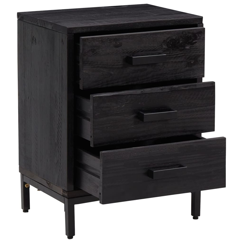 sengebord 40x30x55 cm massivt genanvendt fyrretræ sort