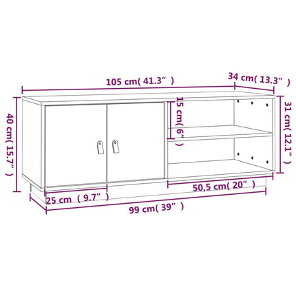 tv-bord 105x34x40 cm massivt fyrretræ grå