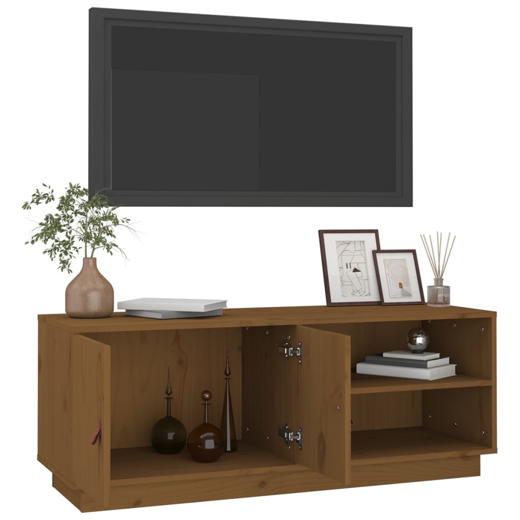tv-bord 105x34x40 cm massivt fyrretræ gyldenbrun