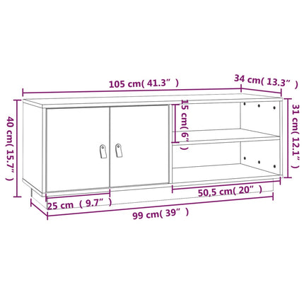 tv-bord 105x34x40 cm massivt fyrretræ gyldenbrun