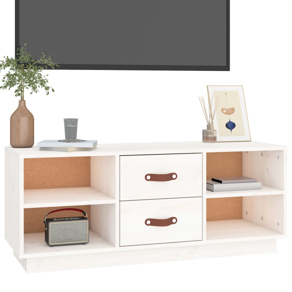 tv-bord 100x34x40 cm massivt fyrretræ hvid