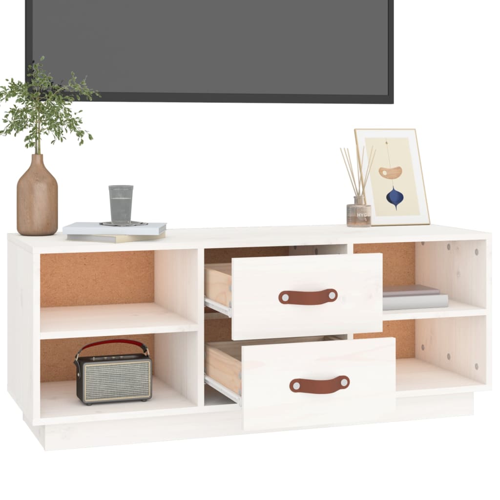 tv-bord 100x34x40 cm massivt fyrretræ hvid