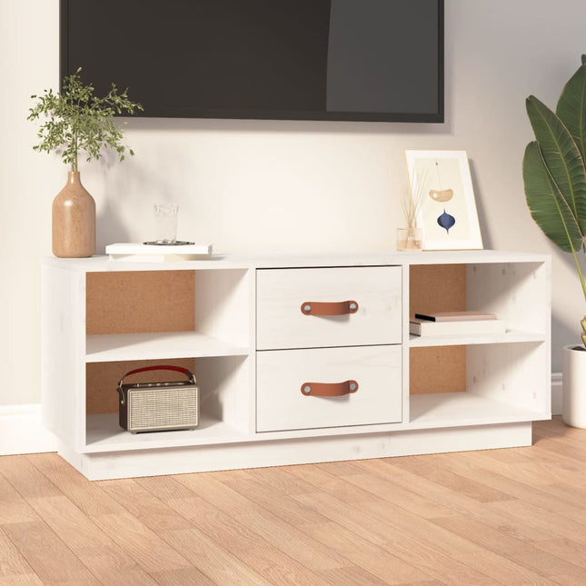 tv-bord 100x34x40 cm massivt fyrretræ hvid
