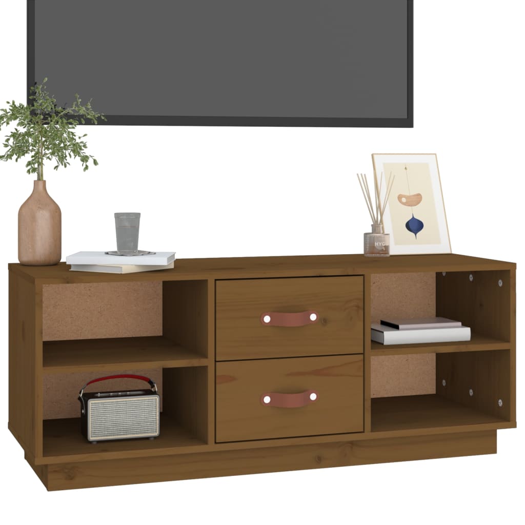 tv-bord 100x34x40 cm massivt fyrretræ gyldenbrun