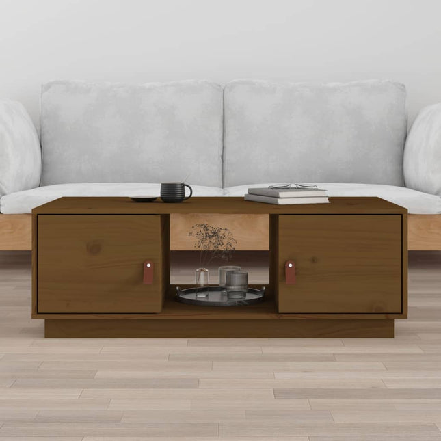 sofabord 100x50x35 cm massivt fyrretræ gyldenbrun
