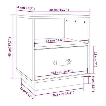 sengebord 40x34x45 cm massivt fyrretræ hvid